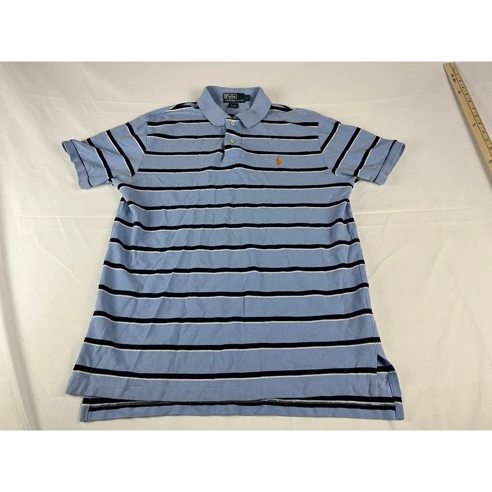 Polo Ralph‎ Lauren Men's Striped Short Sleeve Polo Shirt Size L Blue Orange